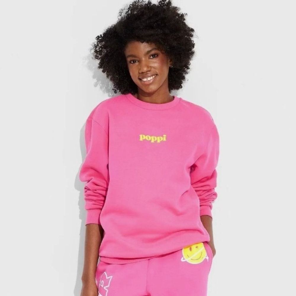 Poppi Pink Graphic Sweatshirt Small Oversized Cozy Fit Iconic Flavor Forever NWT